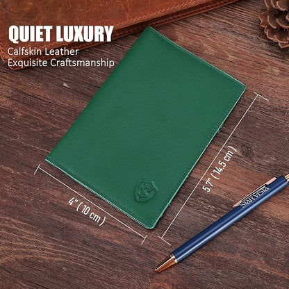 STAR VISTA Albatross Leather Travel Passport Holder, Minimalist Design, Calfskin Leather Case for Women and Men - Slim Passport Wallet, Bifold, RFID Blocking, Green