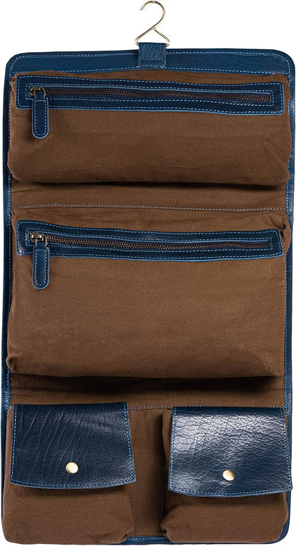 KomalC Premium Buffalo Leather Hanging Toiletry Bag Travel Dopp Kit