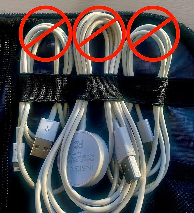 10 - USB Cable Organizer Pouches, Manage Cables, Travel Cable Oranizer, Color Coded with USB Zipper Pulls