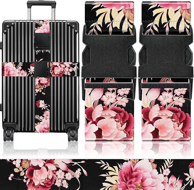 Slohif Luggage Straps for Suitcases Travel Belt Accessories Luggage Connector Identifiers Over Handle with Buckle Unique Nylon Adjustable Strap for Sleeping Bag Car Seat Black(2 Pack)