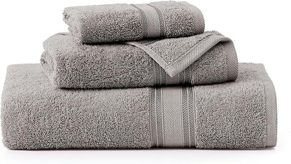 LANE LINEN Luxury Bath Towels Set - 3 Piece 100% Cotton Bathroom Towels, Quick Dry, Extra Aborbent, Super Soft Towels Set 1 Hand Towel, 1 Wash Cloths, 1 Bath Towel, Space Grey