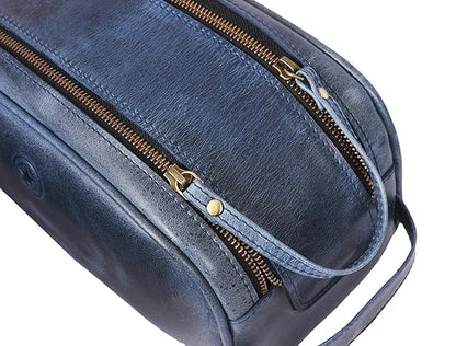 10" Premium Leather Toiletry Travel Pouch With Waterproof Lining | King-Size Handcrafted Vintage Dopp Kit By Aaron Leather Goods (Chestnut)