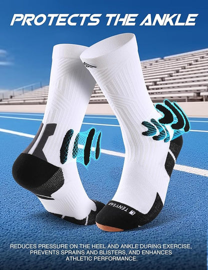 Men's Compression Running Socks: Coolmax Athletic Crew Socks Moisture Wicking Anti-Blister Cushion for Hiking 3 Pairs