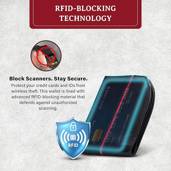 ROGUE WALLET Tailored Genuine Leather Wallets – RFID Blocking, Durable & Stylish Front-Pocket Comfort - Holds 6–8 Credit Cards, ID Window, Extra Storage Pockets & More (Redline)