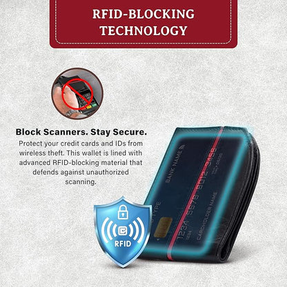 ROGUE WALLET Tailored Genuine Leather Wallets – RFID Blocking, Durable & Stylish Front-Pocket Comfort - Holds 6–8 Credit Cards, ID Window, Extra Storage Pockets & More (Redline)