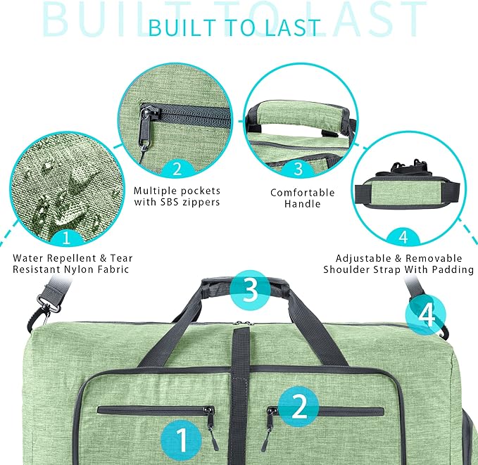 Vomgomfom 65L/85L/115L Foldable Travel Duffle Bag, Lightweight Checked Luggage with Shoe Compartment, Water-Resistant Weekender Overnight Bag for Men & Women