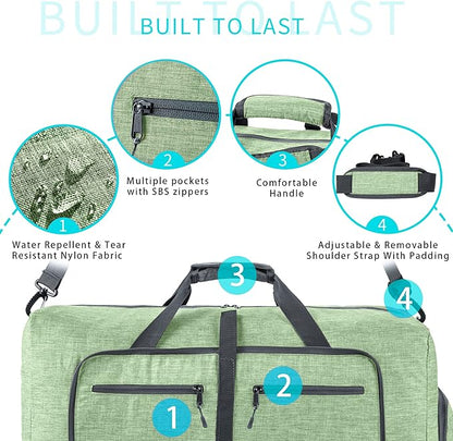 Vomgomfom 65L/85L/115L Foldable Travel Duffle Bag, Lightweight Checked Luggage with Shoe Compartment, Water-Resistant Weekender Overnight Bag for Men & Women