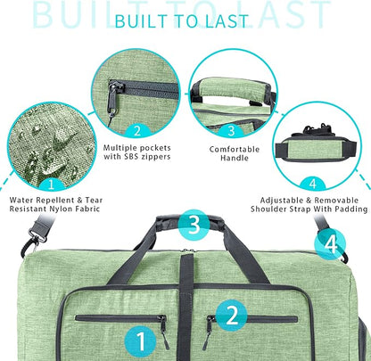 Vomgomfom 65L/85L/115L Foldable Travel Duffle Bag, Lightweight Checked Luggage with Shoe Compartment, Water-Resistant Weekender Overnight Bag for Men & Women