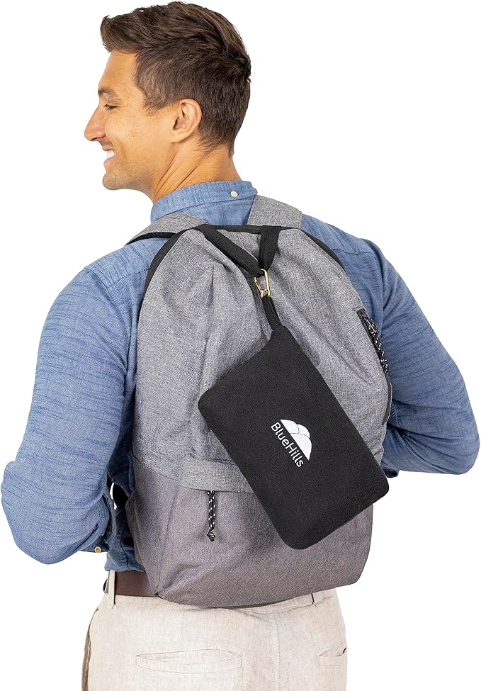 BlueHills Travel Blanket Pillow Compact Lightweight Pocket Size Airplane Traveling Essential Flight Trip Throw in Bag Portable Case Plane Accessory Black L05