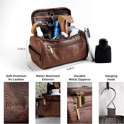 Mens Toiletry Bag with Razor Case Included – Reinforced Stitching, Padded Panels, Holds Shape Trip After Trip, Ideal for Tight Hotel Sinks with Hook, Built for Men Who Travel Hard – DARK BROWN