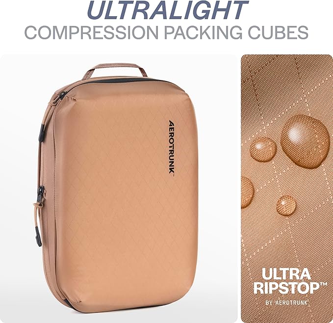 Aerotrunk Ultralight Compression Packing Cubes - Lightweight Travel Organizers for Suitcases and Luggage (3-Pack, Mocha)