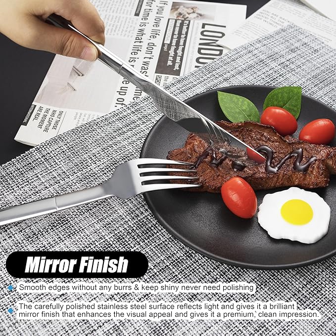 Heavy Duty Silverware Set, 40-Piece Flatware Set for 8, Stainless Steel Cutlery Set Mirror Polished Cooking Utensils Set for Home and Kitchen, Dishwasher Safe