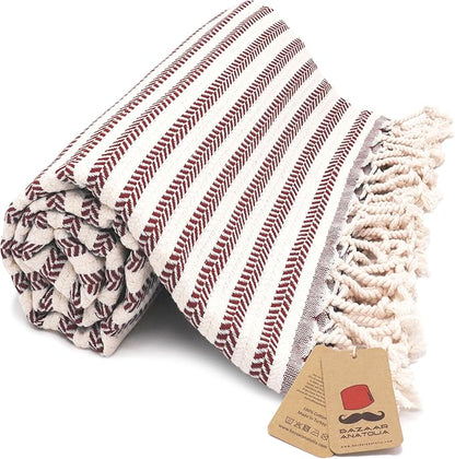 Bazaar Anatolia Turkish Beach Towel – 100% Cotton, Quick Dry, Sand Free Towel for Bathroom, Travel, Camping – Oversized 71x39 Inches – Arpa Maroon