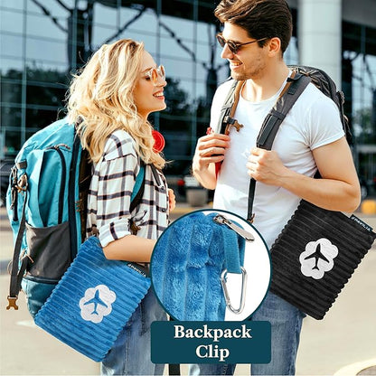 PAVILIA Travel Blanket Pillow in Soft Bag with Pockets, Airplane Blanket Set, Plane Blanket Compact Packable, Flight Essentials Car Pillow, Travelers Accessories Gifts, Luggage Strap, Turquoise