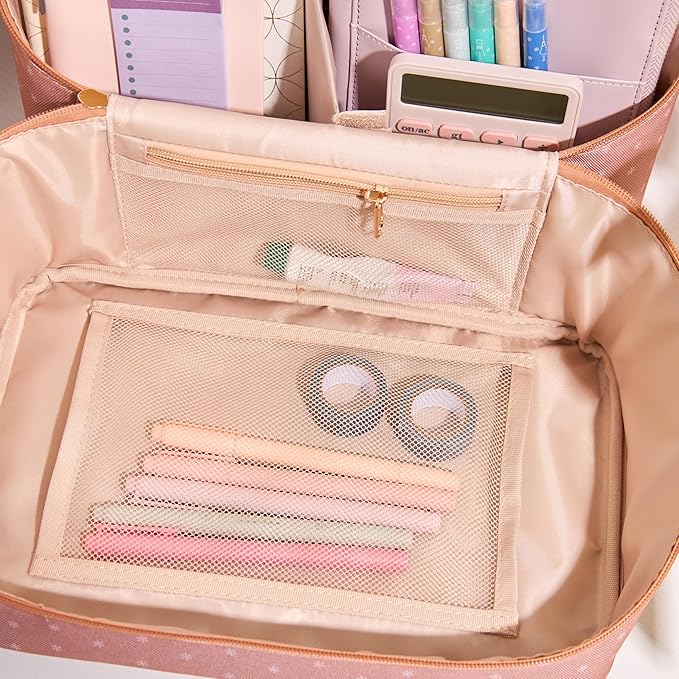 Erin Condren Large Organizer Case, Multi-Purpose Travel Case with Stylish Terracotta Asterisk Design, Removable Dividers and Sturdy Vegan Leather Handle, Carry Toiletries, Makeup, Jewelry and More