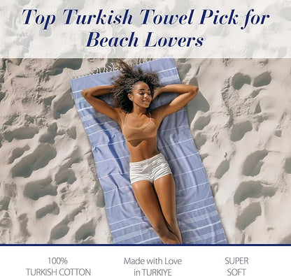 Cacala Lightweight and Thin Turkish Beach Towel 100% Cotton Sand-Free and Quick-Drying Goodness Perfect as an Extra Large Travel Towel, Beach Accessory, or Gift for Beach Lovers, 37 x 70