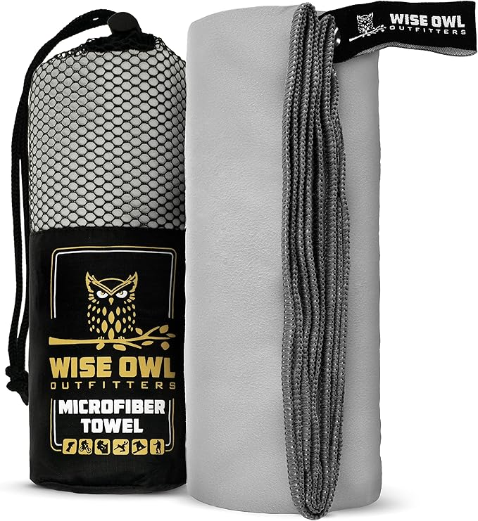 Wise Owl Outfitters Microfiber Camping Towel - Quick Dry Towel for Travel, Backpacking, Hiking, Beach, Gym & Yoga - Compact, Fast Drying & Lightweight