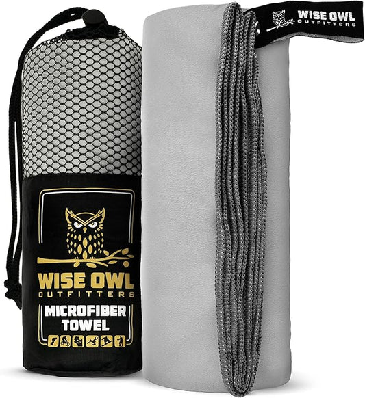 Wise Owl Outfitters Microfiber Camping Towel - Quick Dry Towel for Travel, Backpacking, Hiking, Beach, Gym & Yoga - Compact, Fast Drying & Lightweight