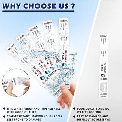 2000 Luggage Tags Hotels Baggage Claim Check Tags with Transfer Tape Serial Numbering Luggage Tags Hotel Luggage Claim Bag Tags Claim Tickets for Hotel Luggage Identification (2 Pack of 1-1000)