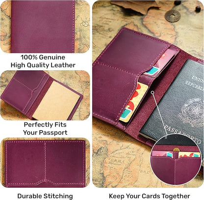 HIFA Leather Passport Holder, Handmade Passport Cover with Card and Ticket Slot - Genuine Leather, Elegant Design, Easy Access - Passport Case, Passport Wallet, Passport Holder