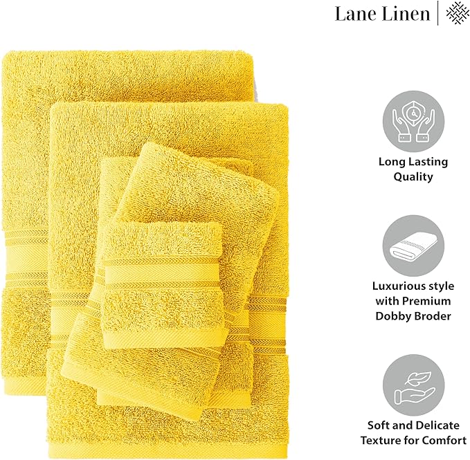 LANE LINEN 18 Pc Luxury Bath Towels Set – Ultra Soft 100% Mercerized Cotton, 6 Bath, 6 Hand Towel & 6 Wash Cloth, Zero Twist, Quick-Dry, Long-Lasting Comfort & Hotel Quality, Machine Washable – Mimosa