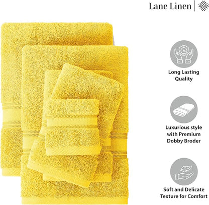 LANE LINEN 18 Pc Luxury Bath Towels Set – Ultra Soft 100% Mercerized Cotton, 6 Bath, 6 Hand Towel & 6 Wash Cloth, Zero Twist, Quick-Dry, Long-Lasting Comfort & Hotel Quality, Machine Washable – Mimosa