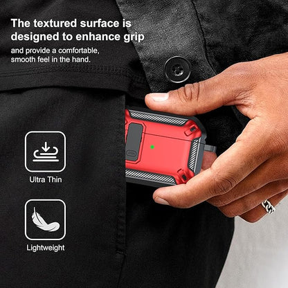 RFUNGUANGO for AirPods Pro 2nd Generation Case Cover with Cleaner Kit, Military Hard Shell Protective Armor with Lock for AirPod Gen 2 Charging Case2023, 2022, Front LED Visible,Red