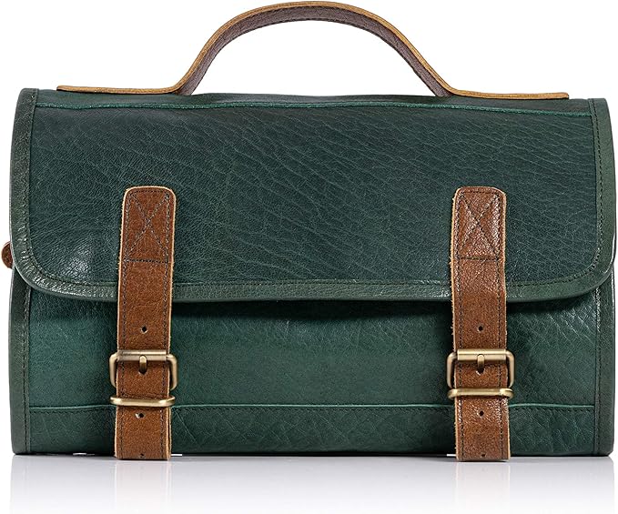 KomalC Premium Buffalo Leather Hanging Toiletry Bag Travel Dopp Kit
