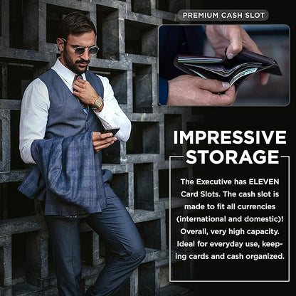 SERMAN BRANDS 2 ID Window Wallet for Men RFID Blocking Leather, Bifold Top Flip, Extra Capacity Travel Wallet