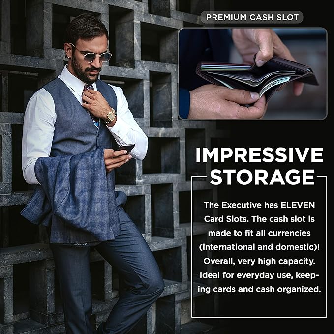 SERMAN BRANDS 2 ID Window Wallet for Men RFID Blocking Leather, Bifold Top Flip, Extra Capacity Travel Wallet