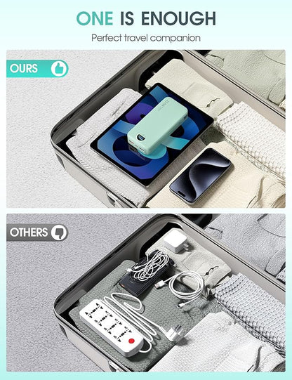 Portable Charger Power Bank, 20000mAh 22.5W USB C Fast Charging with Built-in Cables & Wall Plug, External Battery Pack with LED Display, Travel Essential for iPhone, iPad, Samsung Green