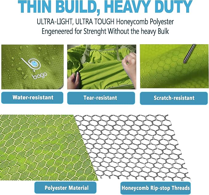 Bago Large Foldable Duffel Bags for Traveling Women & Men - 100L Packable Duffle Bag for Travel with Shoe Compartment - Water Repellant, Heavy Duty, Lightweight Folding & Collapsible (Green)