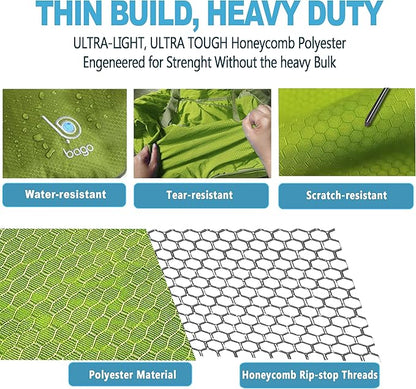 Bago Large Foldable Duffel Bags for Traveling Women & Men - 100L Packable Duffle Bag for Travel with Shoe Compartment - Water Repellant, Heavy Duty, Lightweight Folding & Collapsible (Green)