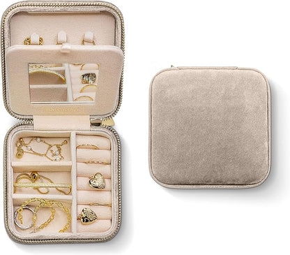 Benevolence LA Plush Velvet Jewelry Box | Travel Jewelry Case Organizer with Mirror | Featured in Oprah's Favorite Things | Best Gifts For Daughter, Girlfriend, Mom | Gifts For Her - Champagne