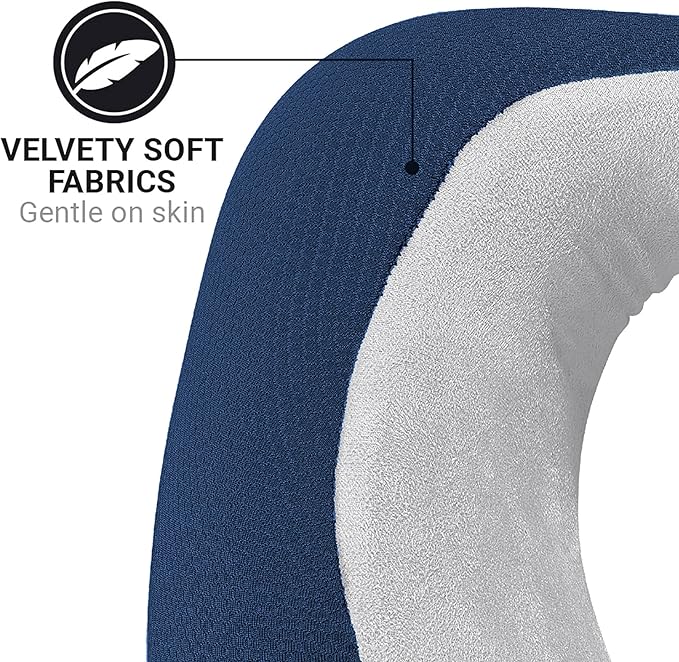 American Dreamer, Deluxe Travel Pillow, Comfortable Memory Foam Neck Pillow for Uninterrupted Sleep, Ideal for Airplane, Bus, Car, and Train, Travel Essentials, Made in USA, Dark Blue