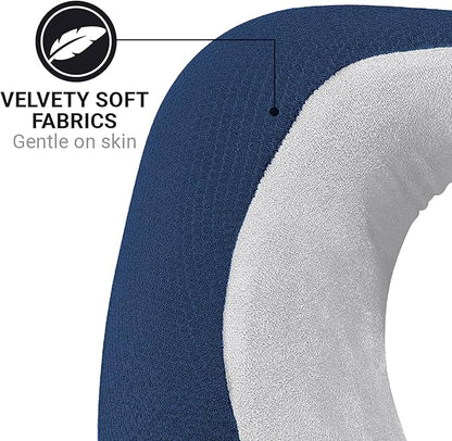 American Dreamer, Deluxe Travel Pillow, Comfortable Memory Foam Neck Pillow for Uninterrupted Sleep, Ideal for Airplane, Bus, Car, and Train, Travel Essentials, Made in USA, Dark Blue
