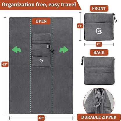 Tirrinia Soft Travel Blanket Pillow, 3-in-1 Foldable Airplane Throw Blanket, Long Flight Essentials, Car Pillow, Lightweight Travel Accessories