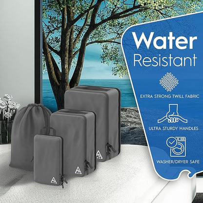 4-Piece Luxury Compression Packing Cubes & Bags for Travel – Maximize Space in Luggage with HybridMax Double-Capacity Design, 50 Luggage Tags, Patented Suitcase Organizer Bags, Lifetime Satisfaction