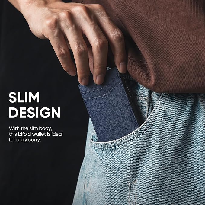 VULKIT Men's Slim Wallet Pop Up Card Holder RFID Blocking Metal Wallet Minimalist Design Holds Up to 11 Cards, Nappa Leather