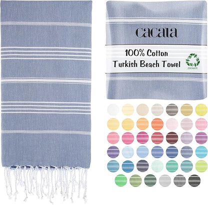 Cacala Lightweight and Thin Turkish Beach Towel 100% Cotton Sand-Free and Quick-Drying Goodness Perfect as an Extra Large Travel Towel, Beach Accessory, or Gift for Beach Lovers, 37 x 70