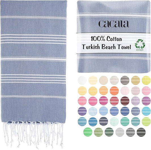 Cacala Lightweight and Thin Turkish Beach Towel 100% Cotton Sand-Free and Quick-Drying Goodness Perfect as an Extra Large Travel Towel, Beach Accessory, or Gift for Beach Lovers, 37 x 70