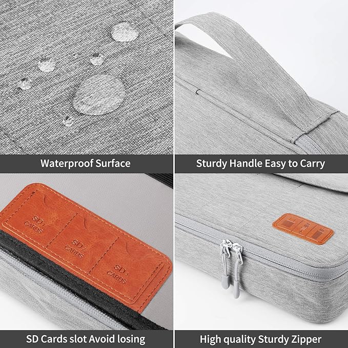 HOLIMET Cable Organiser Bag,Electronic Accessories Bag Double Layer for Travel Waterproof Cord Storage Organizer Bag for iPad, Kindle, Hard Drives, Cables, Chargers,Power Bank and More(Grey)