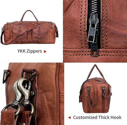 Leather Duffle Bag for Men Luggage Handmade Travel Bag Carry On Luggage Weekender Bags Overnight Gym Sports Cabin Holdall Bag For Airplanes Men And Women (30 Inch Brown)