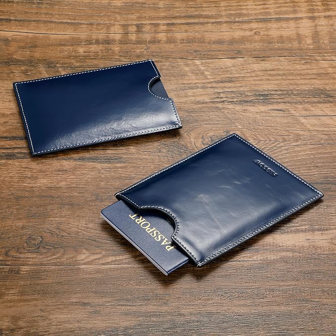 HISCOW Minimalist Passport Sleeve - Italian Calfskin (Antiqued Blue)