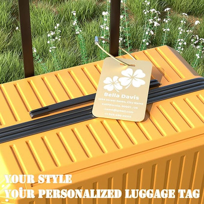 4 PCS Personalized Luggage Tags for Suitcases, Custom Aluminum Luggage Tags for Bags and Backpacks, Waterproof & Heavy Duty Personalized Metal Name Tags for Travel (Gold)