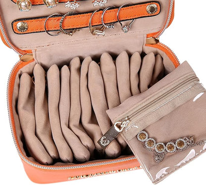 Angelina's Palace Jewelry Organizer Case Bridesmaid Gifts Travel Bag Vegan Leather Box for Necklace Earring Bracelet Ring(light terracotta)