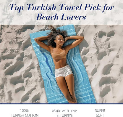 Cacala Lightweight and Thin Turkish Beach Towel 100% Cotton Sand-Free and Quick-Drying Goodness Perfect as an Extra Large Travel Towel, Beach Accessory, or Gift for Beach Lovers, 37 x 70
