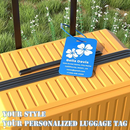 4 PCS Personalized Luggage Tags for Suitcases, Custom Aluminum Luggage Tags for Bags and Backpacks, Waterproof & Heavy Duty Personalized Metal Name Tags for Travel (Blue)