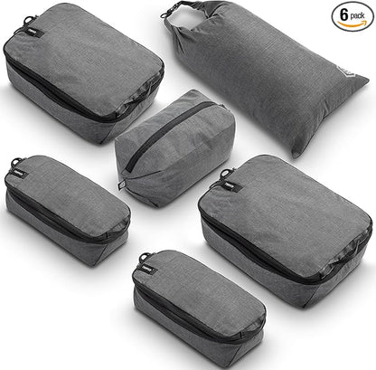 Compression Packing Cubes for Travel by TRIPPED – 6-Piece Premium Set with Laundry & Shoe Bag, Space Saving Travel Organizer Bags for Suitcase & Carry-On Luggage (Grey)