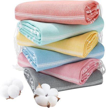 Genovega 6 Packs Oversized Turkish Beach Bath Towel Set Bulk 74"x38" Extra Large Sand Free Quick Dry Swim Camping Pool Clearance Towels Travel Blanket Adult Essentials Multi Stripe